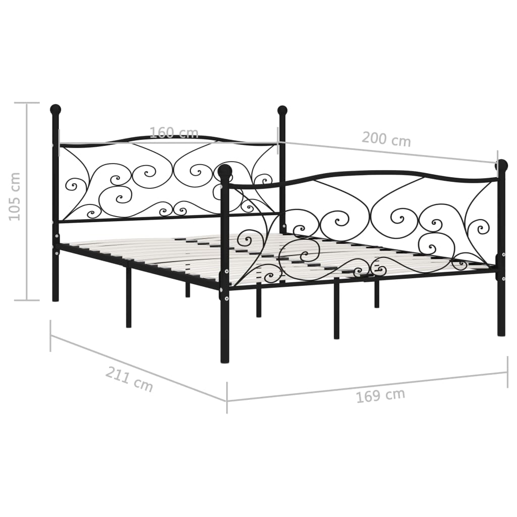 vidaXL Estrutura de cama com estrado de ripas 160x200 cm metal preto