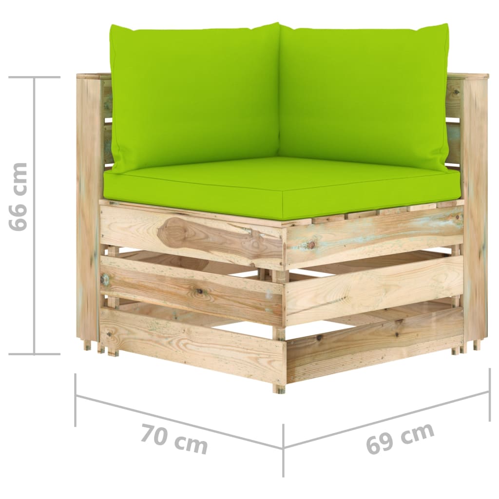 vidaXL Sofá de canto seccional c/ almofadões madeira impregnada verde
