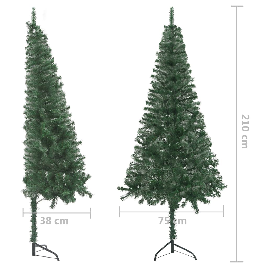 vidaXL Árvore Natal artif. canto c/ luzes LED/bolas 210 cm PVC verde