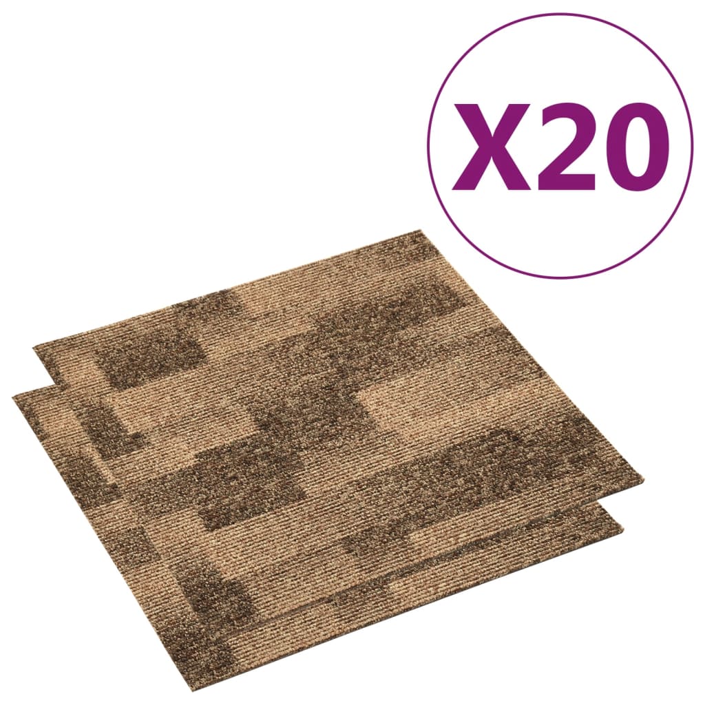 vidaXL Ladrilhos de carpete para pisos 20 pcs 5 m² castanho
