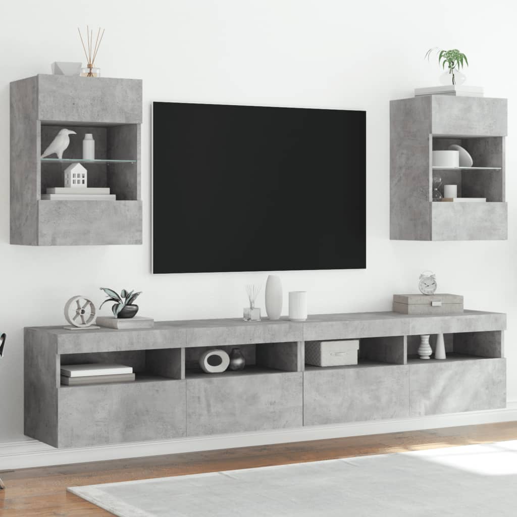 vidaXL Móveis de parede para TV com luzes LED 2 pcs cinzento cimento