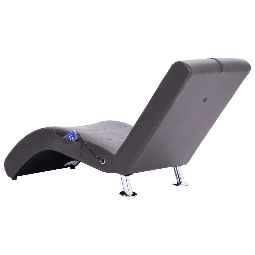 vidaXL Chaise longue de massagem c/ almofada couro artificial cinzento