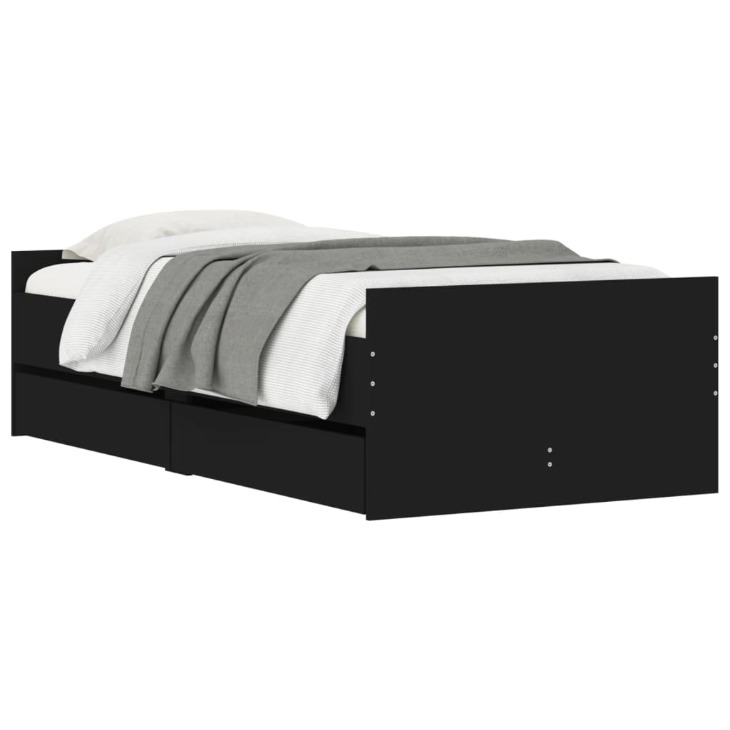 vidaXL Estrutura cama de solteiro pequena c/ gavetas 75x190 cm preto