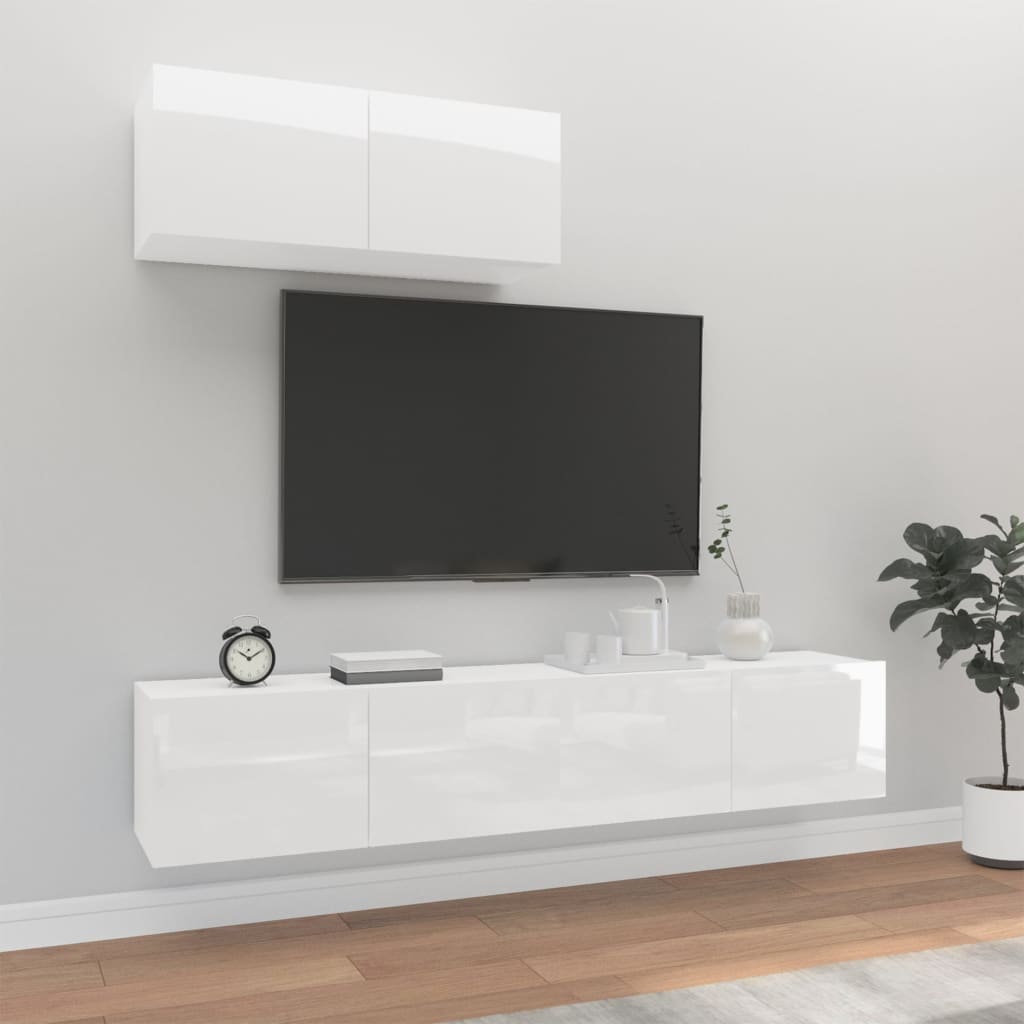 vidaXL 3 pcs conjunto móveis de TV madeira processada branco brilhante