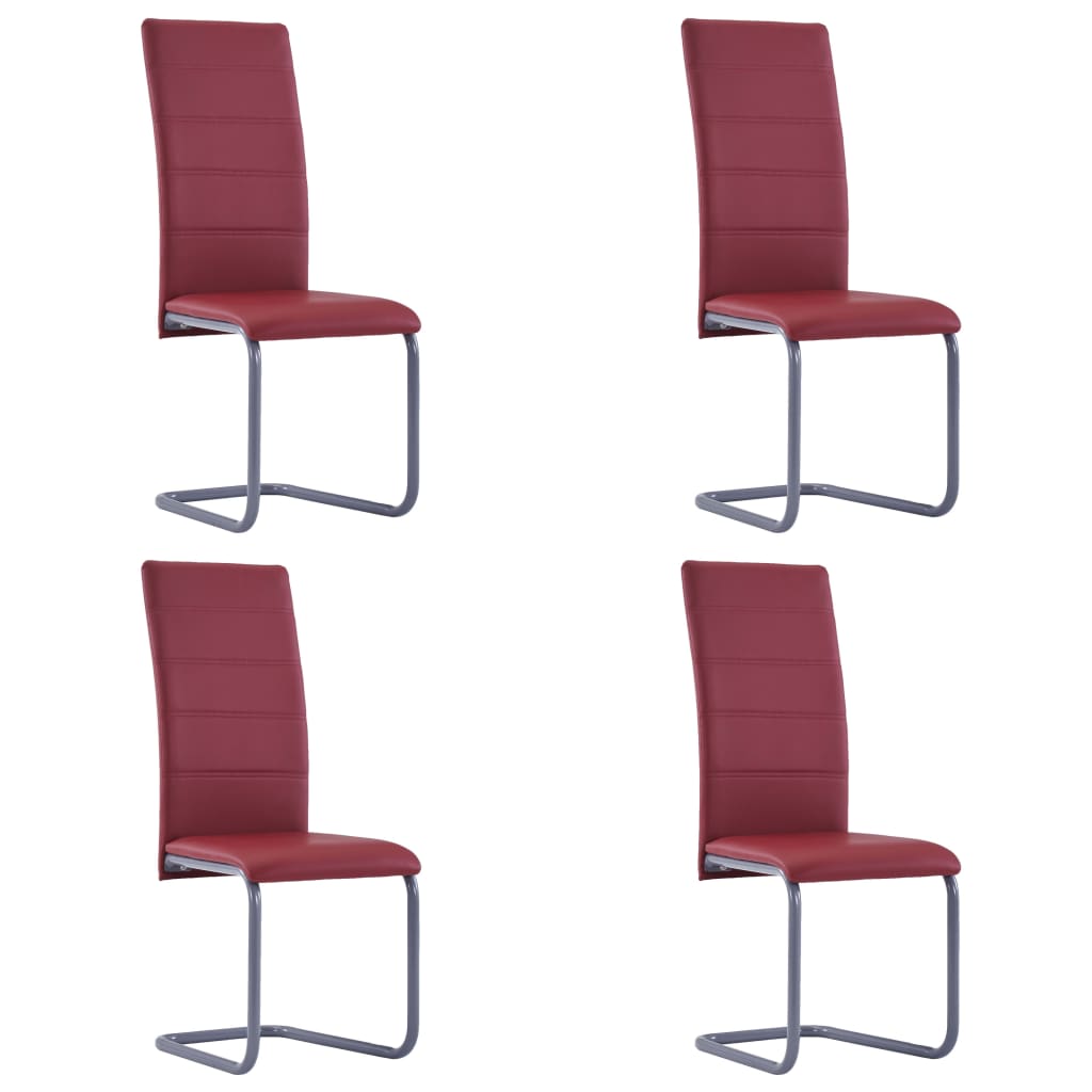 vidaXL Cadeiras de jantar cantilever 4 pcs couro artificial vermelho