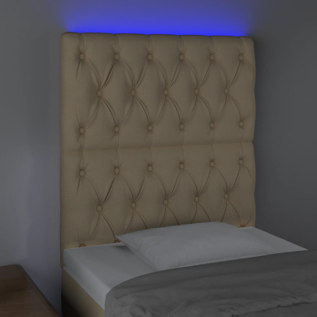 vidaXL Cabeceira de cama c/ luzes LED tecido 80x7x118/128cm cor creme