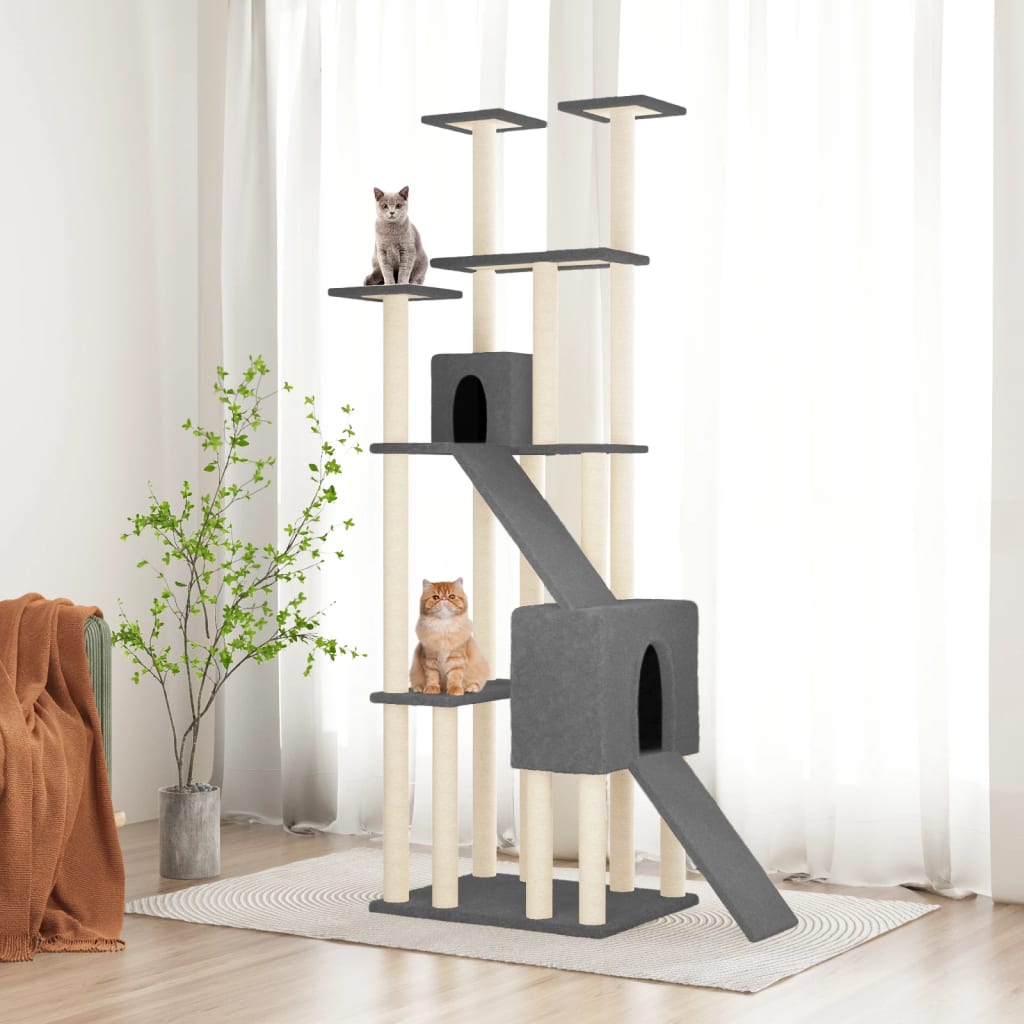 vidaXL Árvore p/ gatos c/ postes arranhadores sisal 190cm cinza-escuro