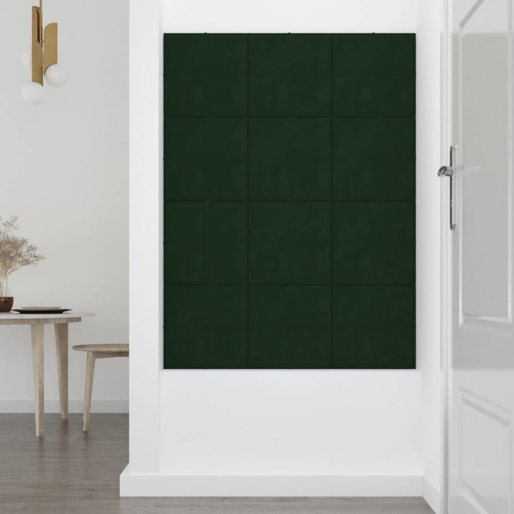 vidaXL Painel de parede 12 pcs 30x30 cm veludo 1,08 m² verde-escuro