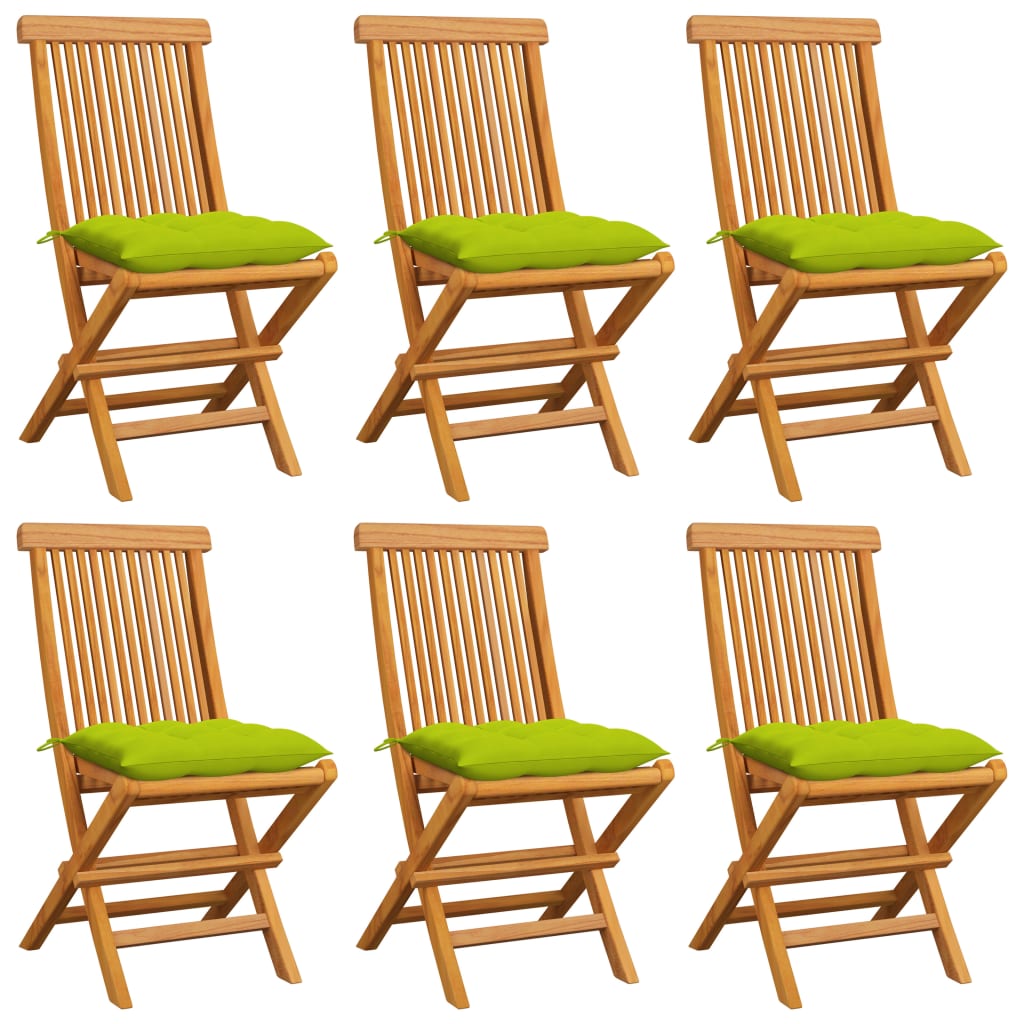 vidaXL Cadeiras jardim c/ almofadões verde brilhante 6 pcs teca maciça