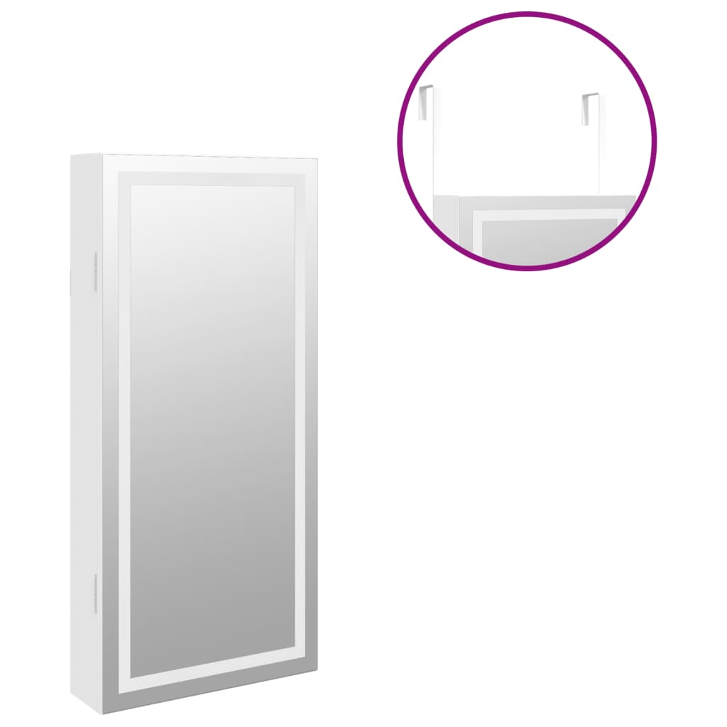 vidaXL Móvel para joias de parede espelhado com luzes LED branco