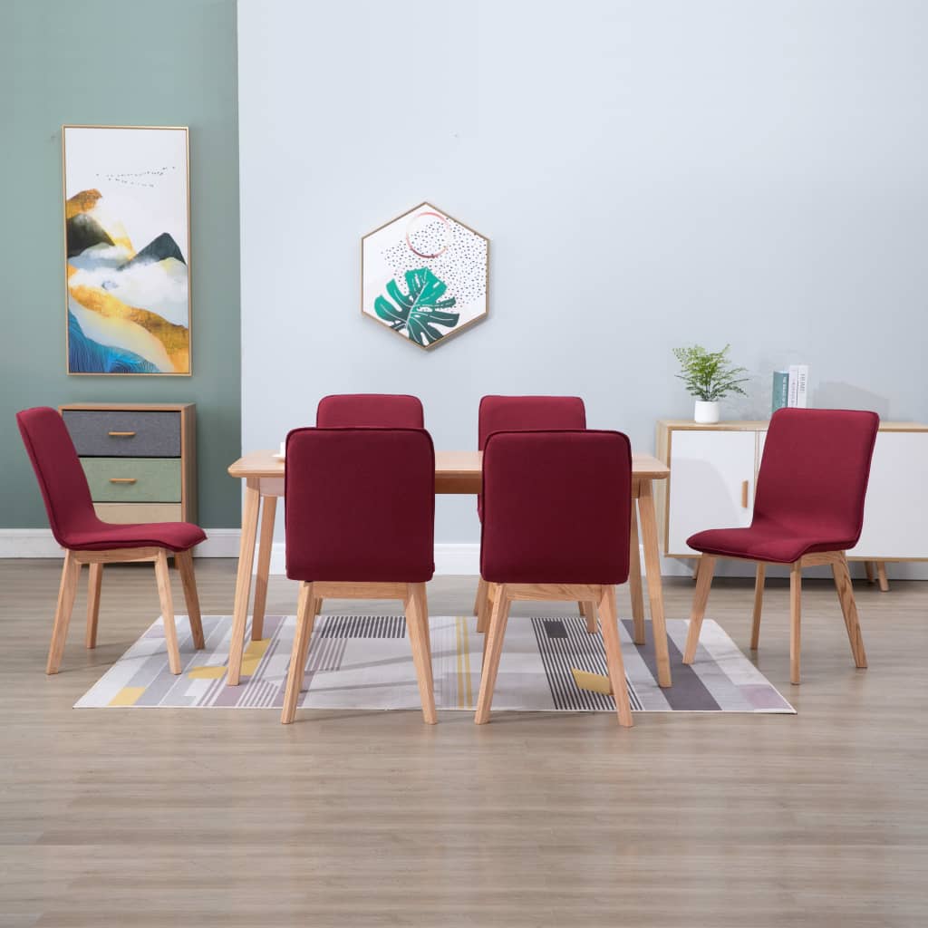 vidaXL Cadeiras de jantar 6 pcs tecido vermelho e carvalho maciço