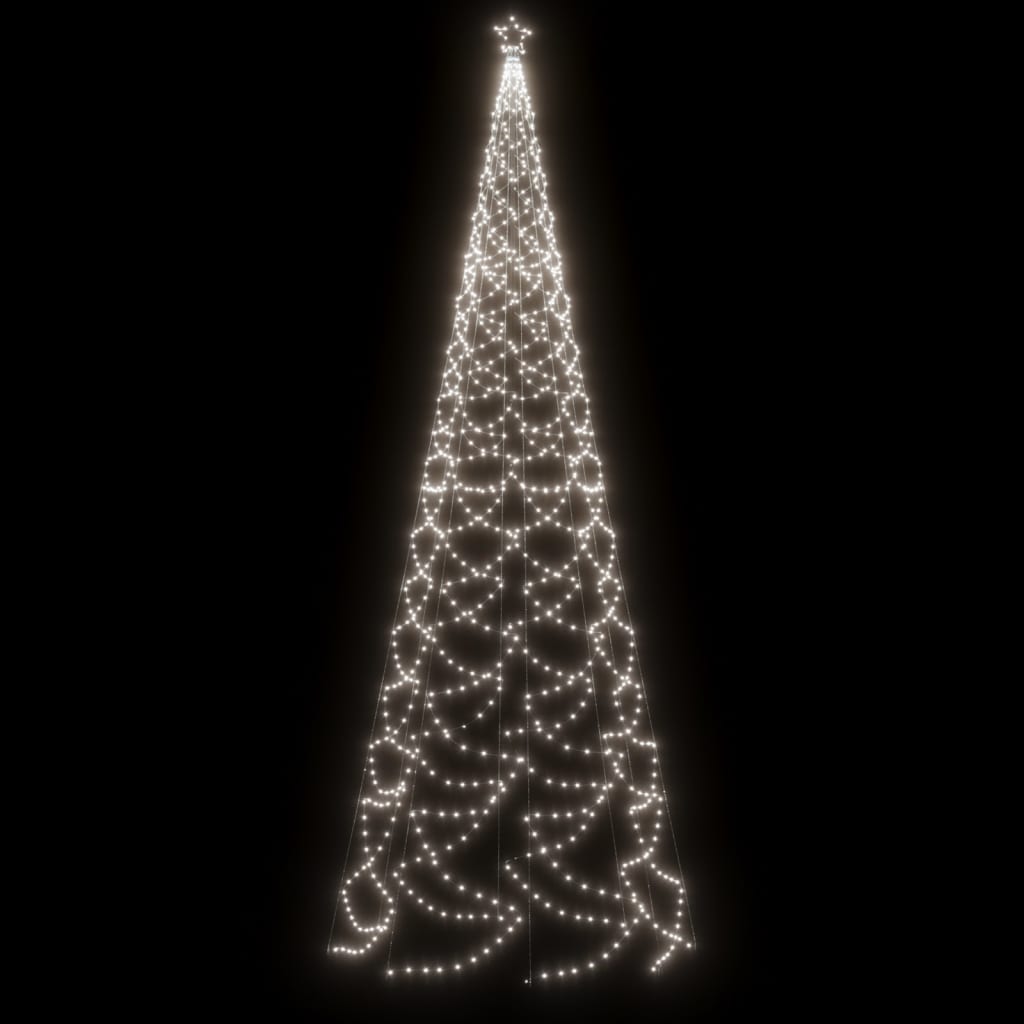 vidaXL Árvore de Natal c/ poste metal 1400 luzes LED 5 m branco frio