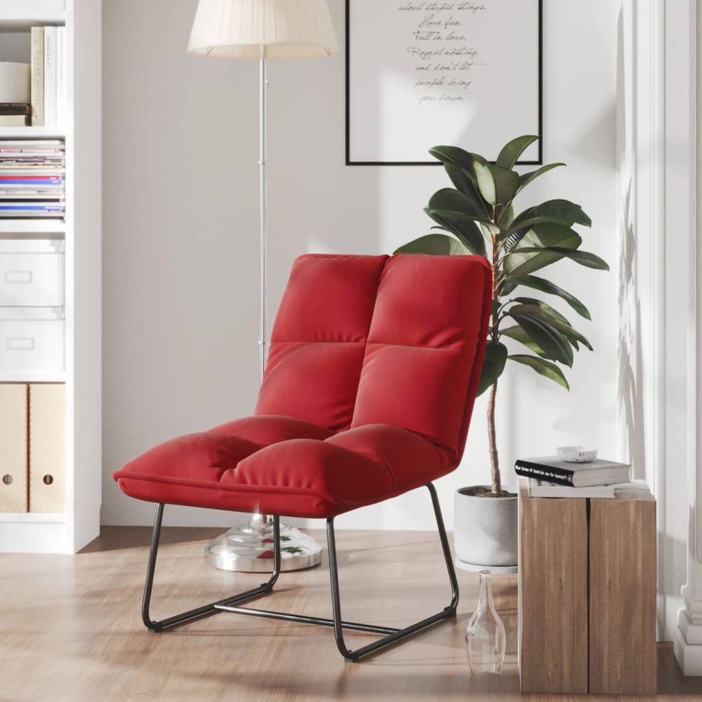 vidaXL Cadeira de lazer com estrutura de metal veludo vermelho tinto
