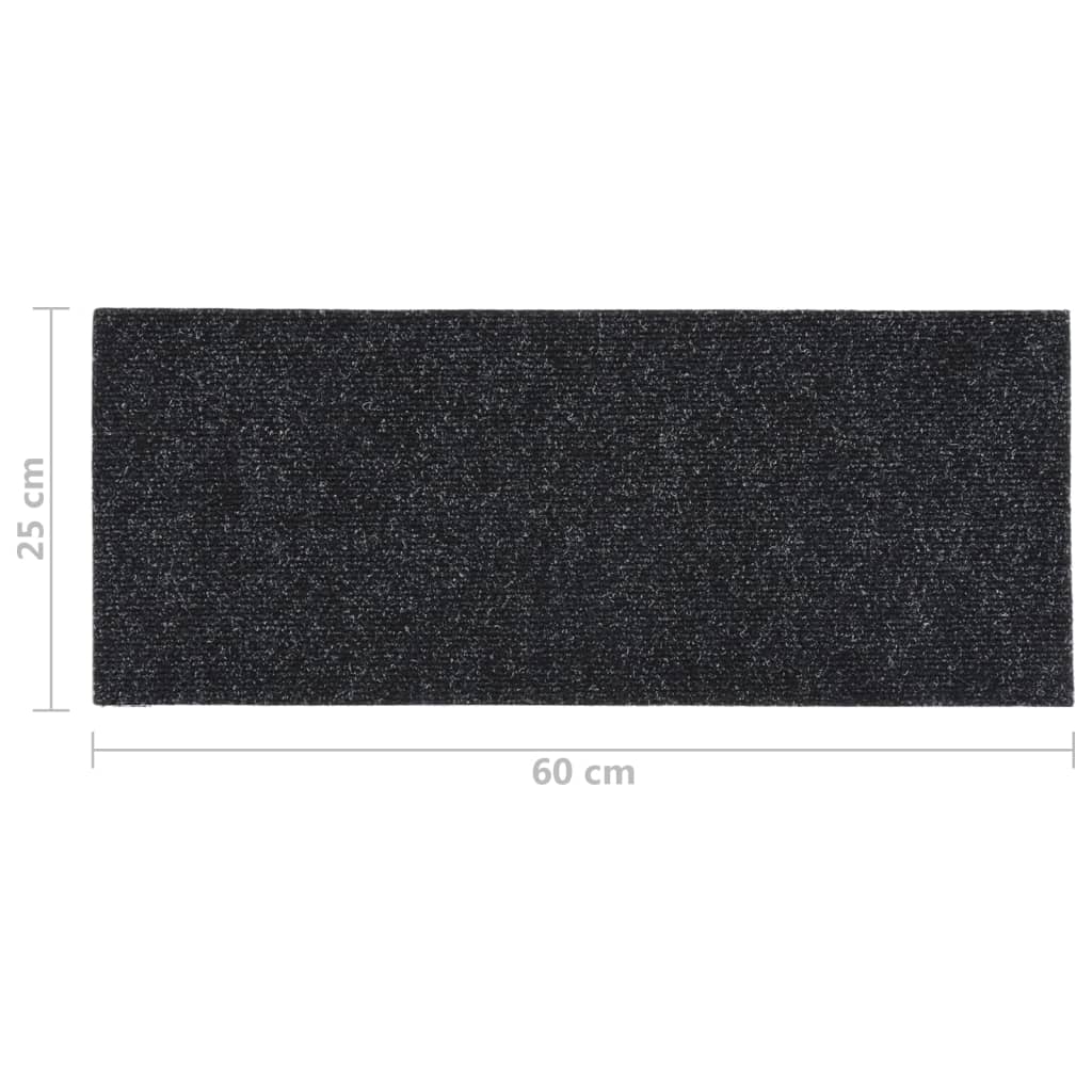 vidaXL Tapetes de escada adesivos retangulares 15 pcs 60x25 cm preto