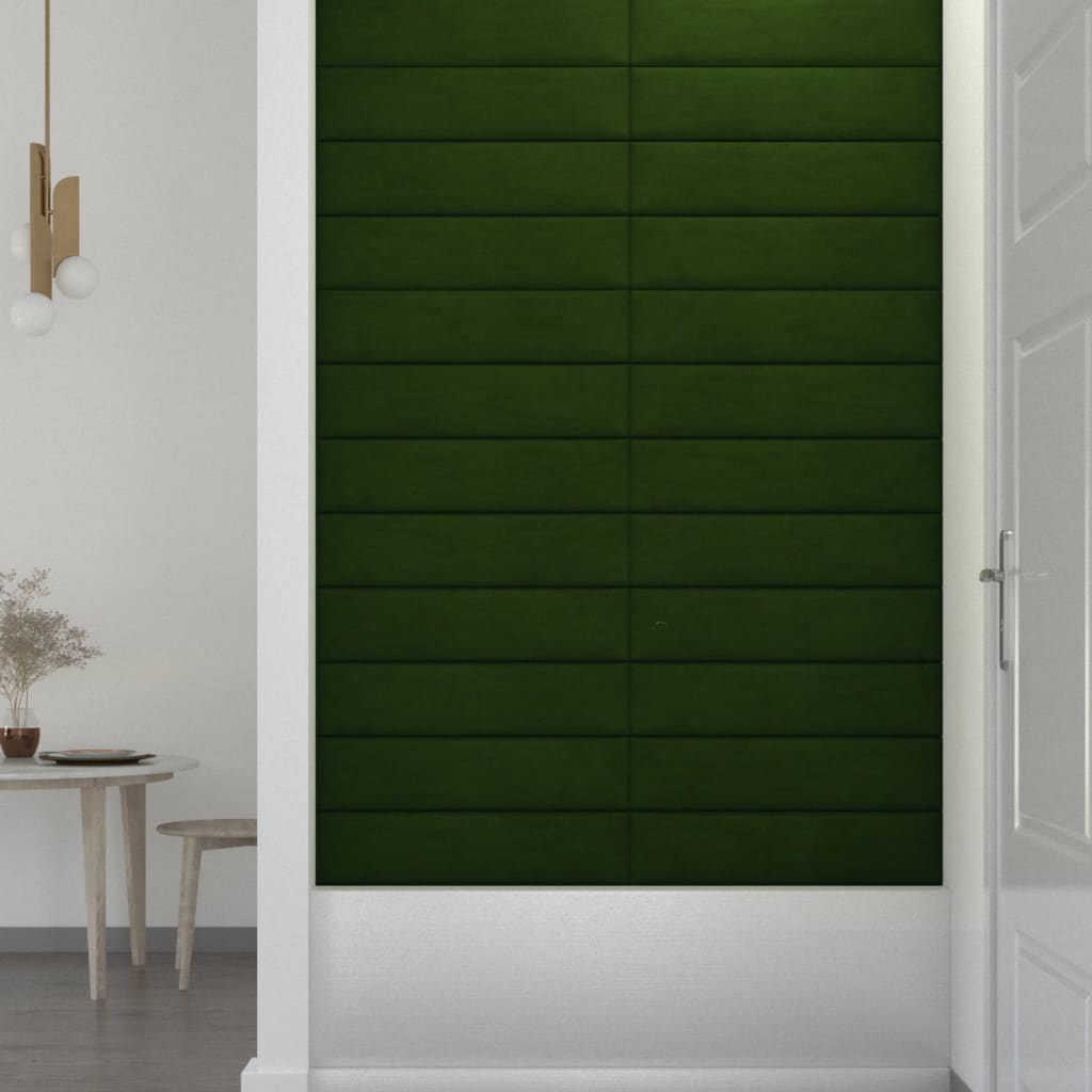 vidaXL Painel de parede 12 pcs 60x15cm veludo 1,08 m² verde-escuro