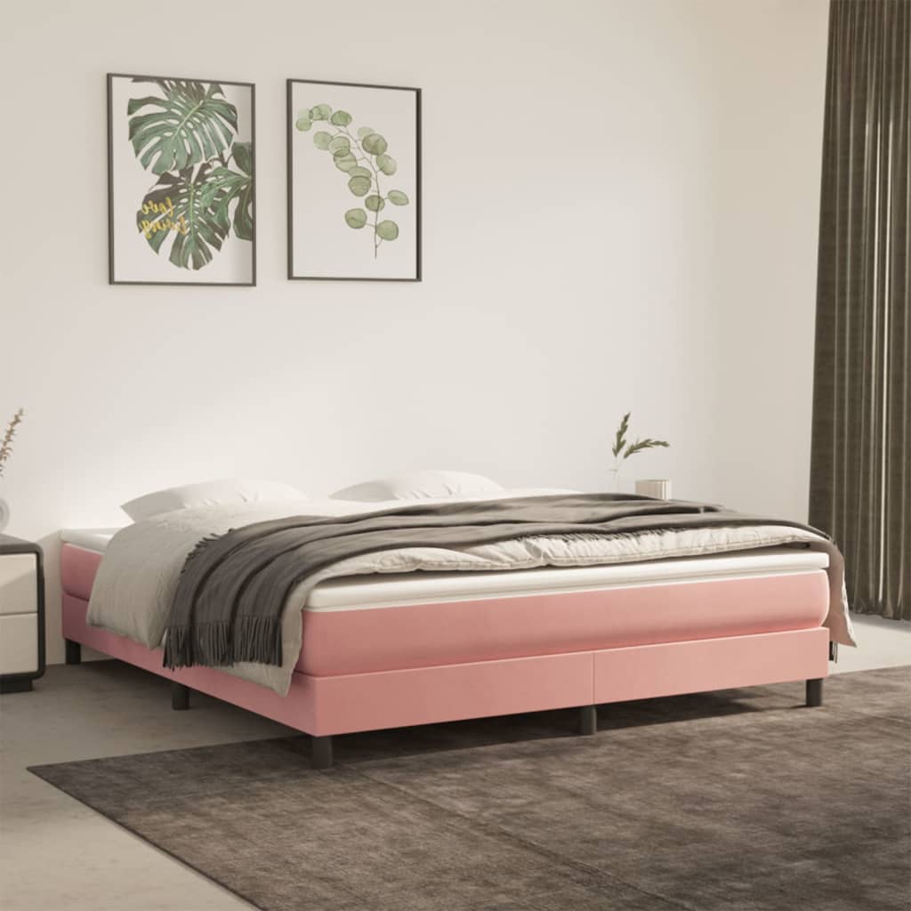 vidaXL Estrutura de cama com molas 160x200 cm veludo rosa