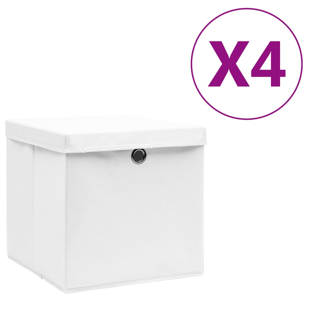 vidaXL Caixas de arrumação com tampas 4 pcs 28x28x28 cm branco