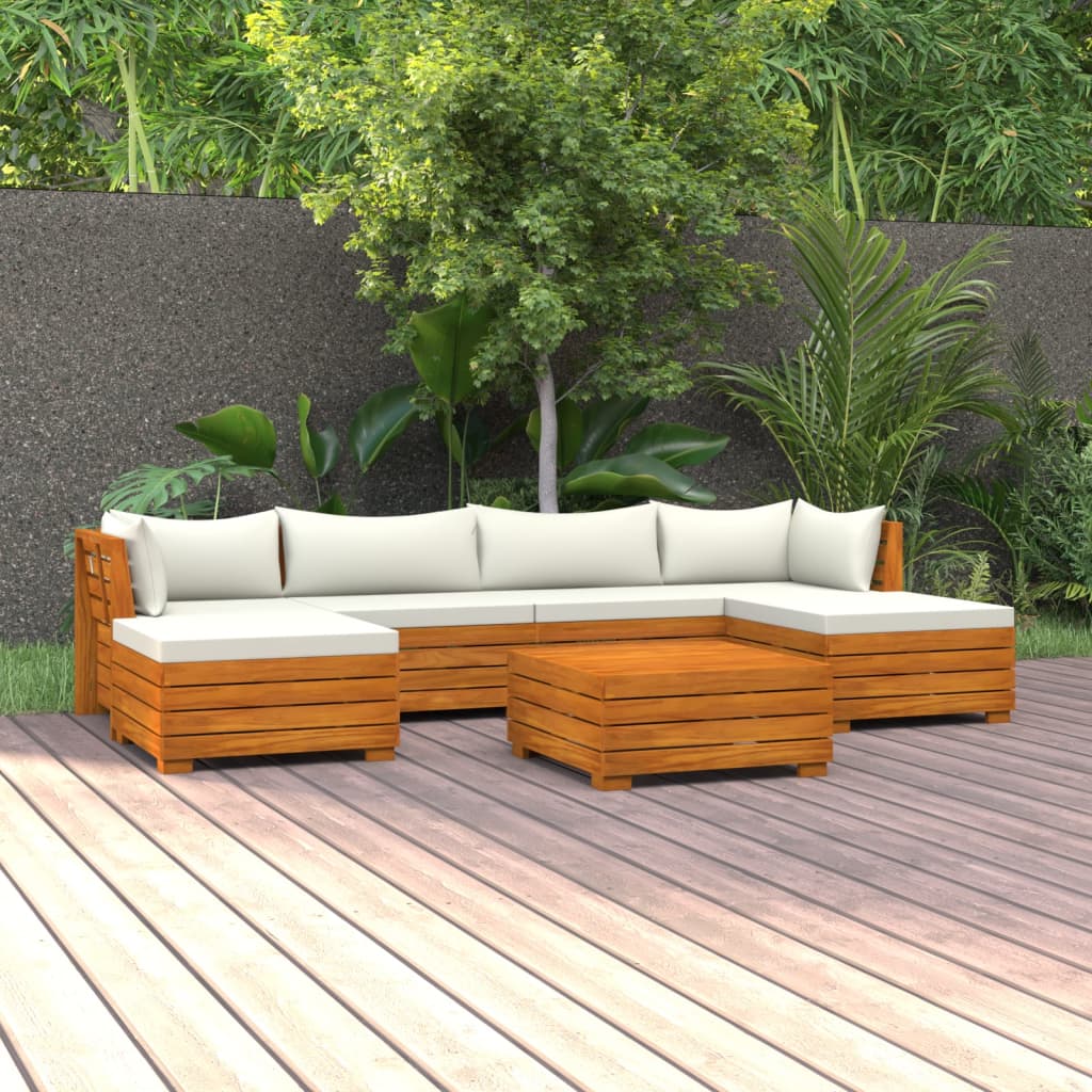 vidaXL 7 pcs conjunto lounge de jardim c/ almofadões acácia maciça