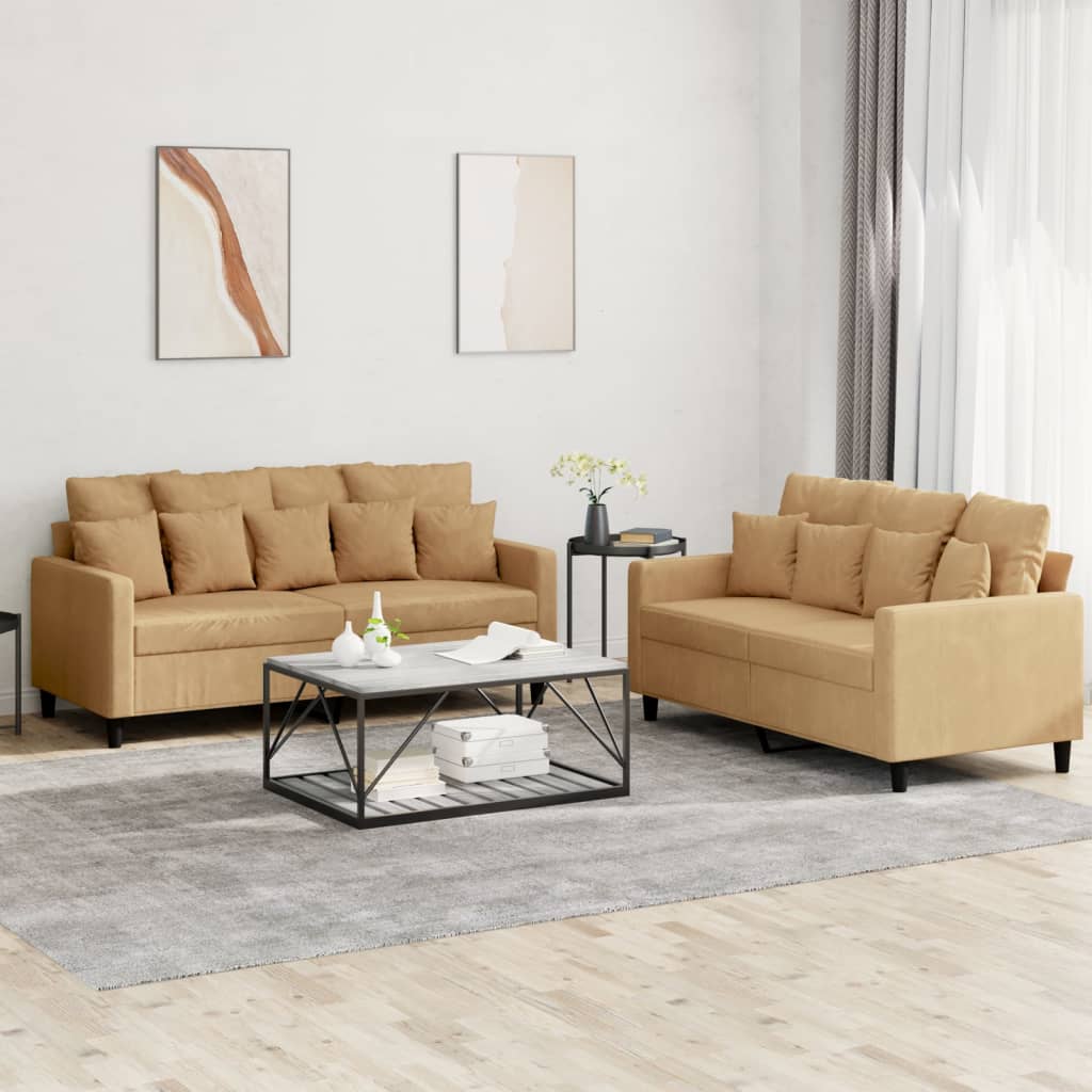vidaXL 2 pcs conjunto de sofás com almofadões veludo castanho