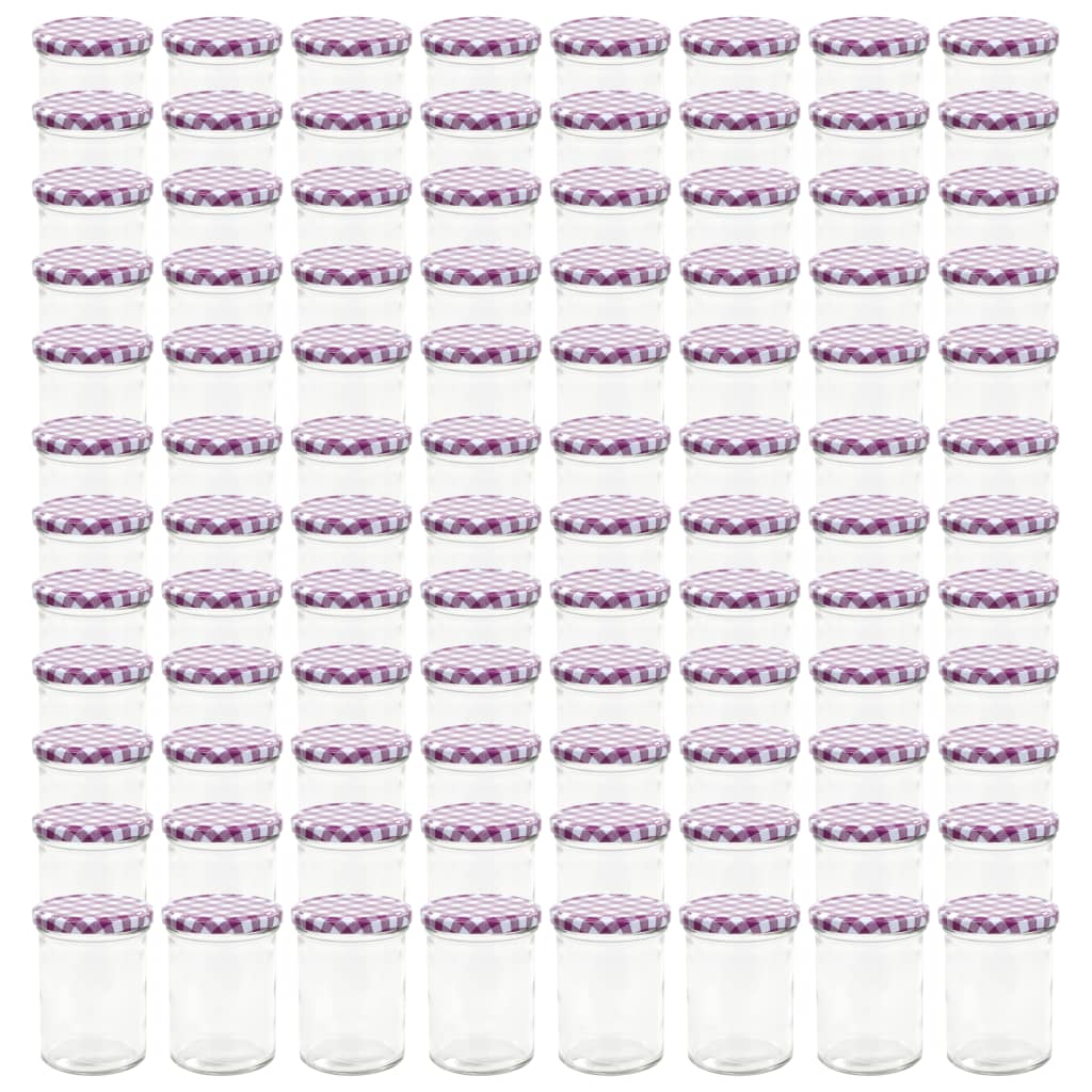 vidaXL Frascos de vidro com tampas brancas e roxas 96 pcs 400 ml