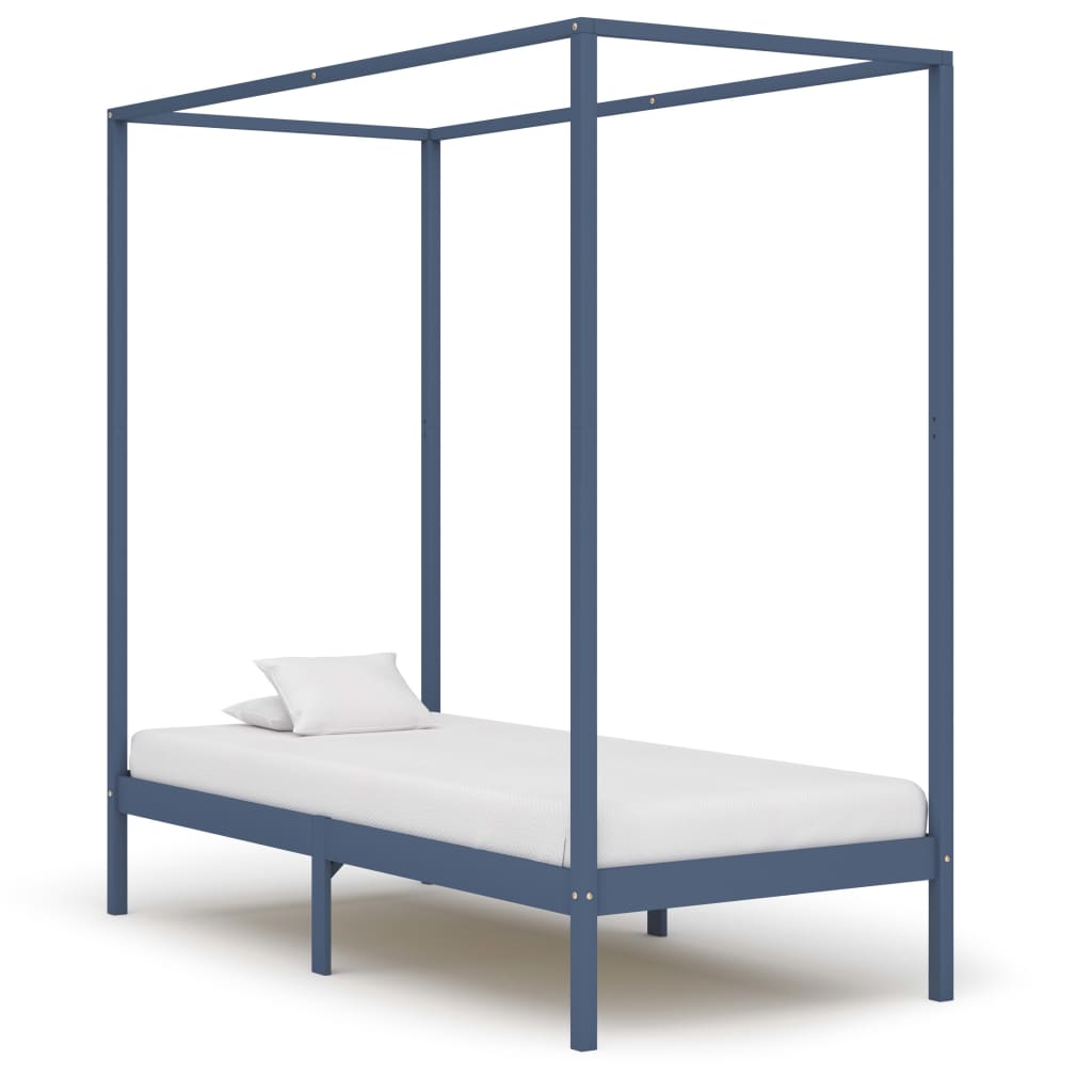 vidaXL Estrutura de cama com toldo 90x200 cm pinho maciço cinzento