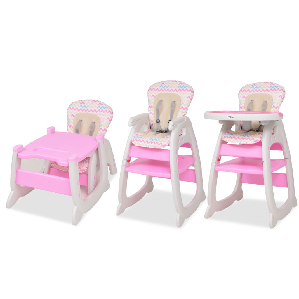 vidaXL Cadeira de refeição conversível 3 em 1 com mesa rosa