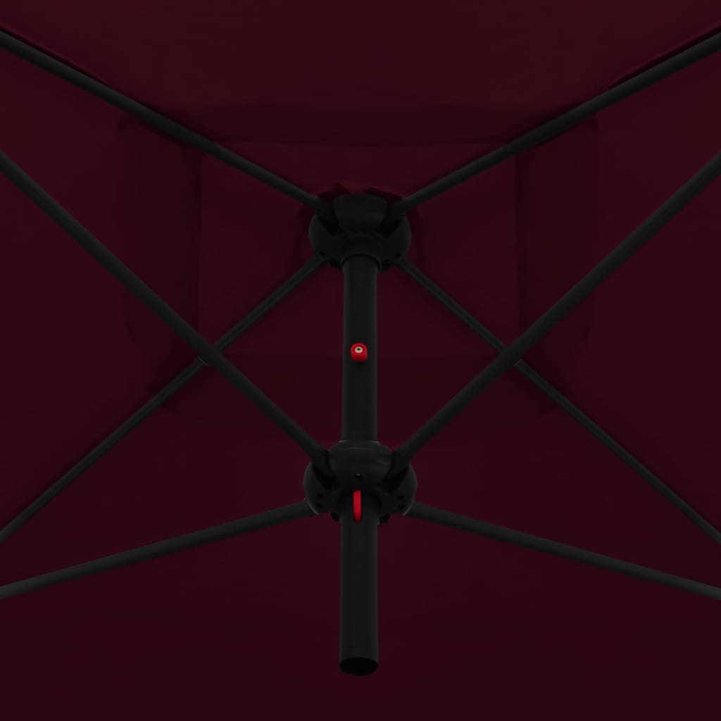 vidaXL Guarda-sol duplo com mastro de aço 250x250 cm vermelho bordô