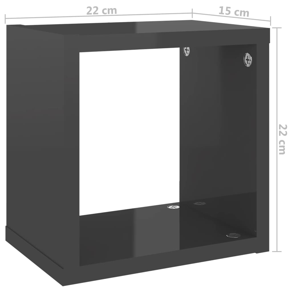 vidaXL Prateleiras parede forma de cubo 4 pcs 22x15x22 cm cinza brilh.