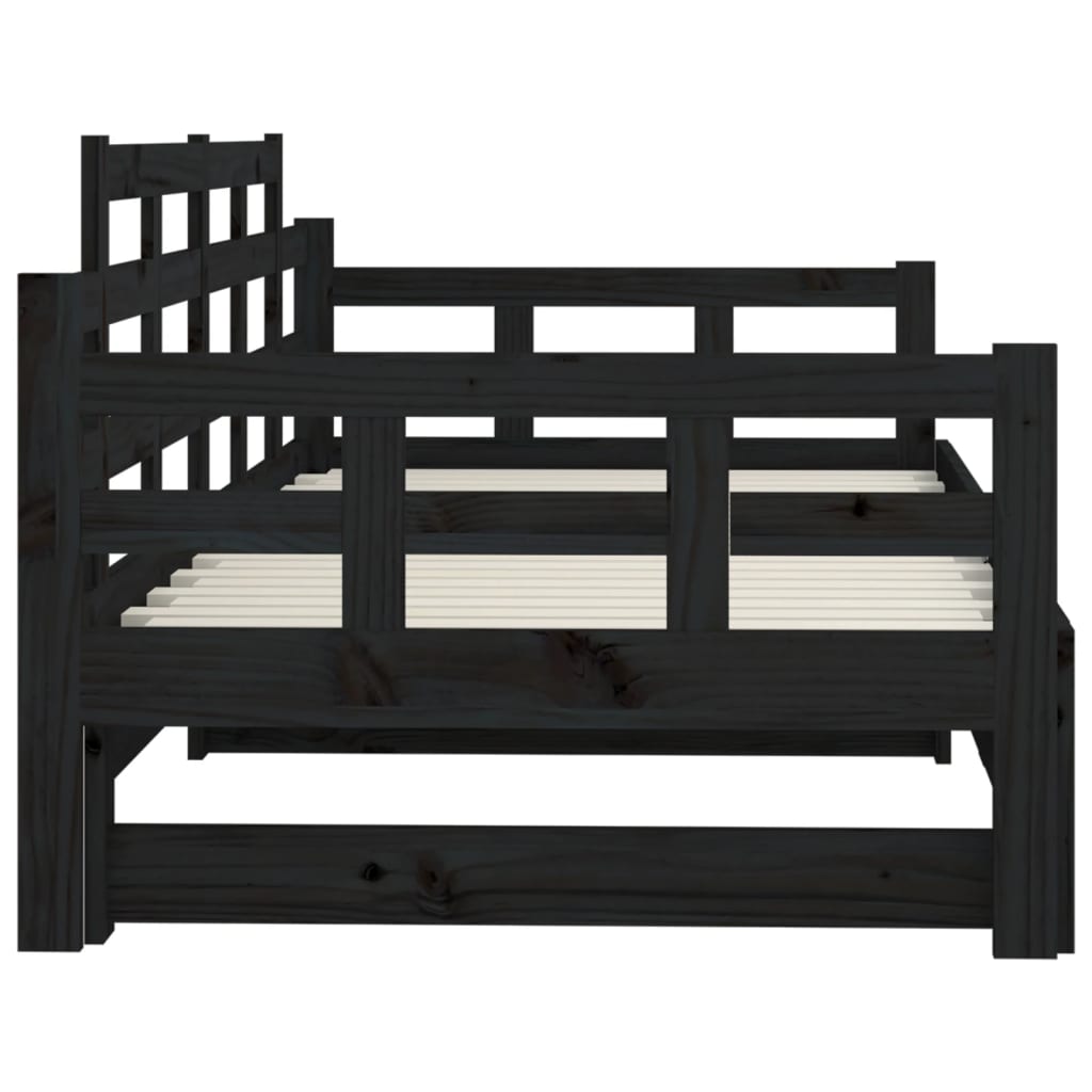 vidaXL Estrutura sofá-cama de puxar pinho maciço preto 2x(90x190) cm