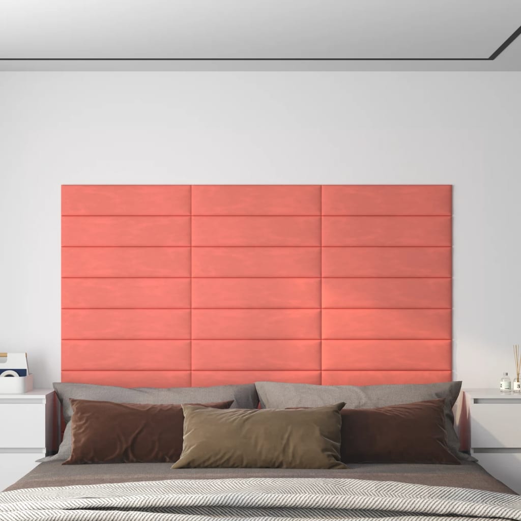 vidaXL Painel de parede 12 pcs 60x15 cm veludo 1,08 m² rosa