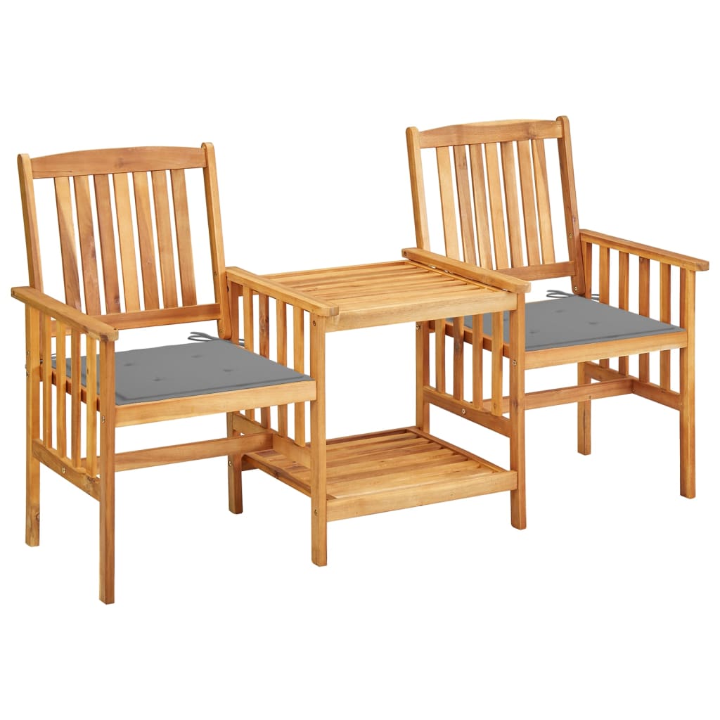 vidaXL Cadeiras de jardim c/ mesa de centro e almofadões acácia maciça
