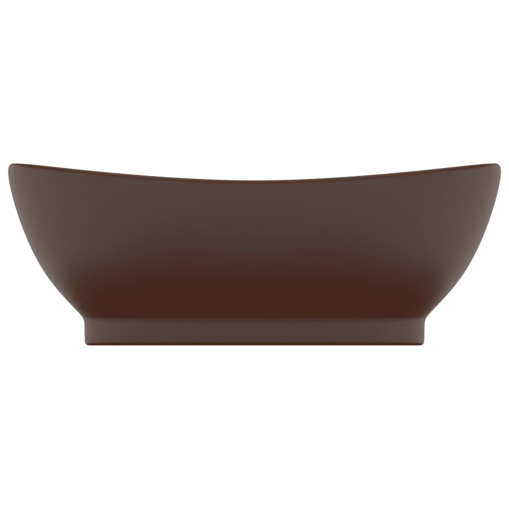 vidaXL Lavatório luxuoso oval 58,5x39 cm cerâmica castanho-escuro mate