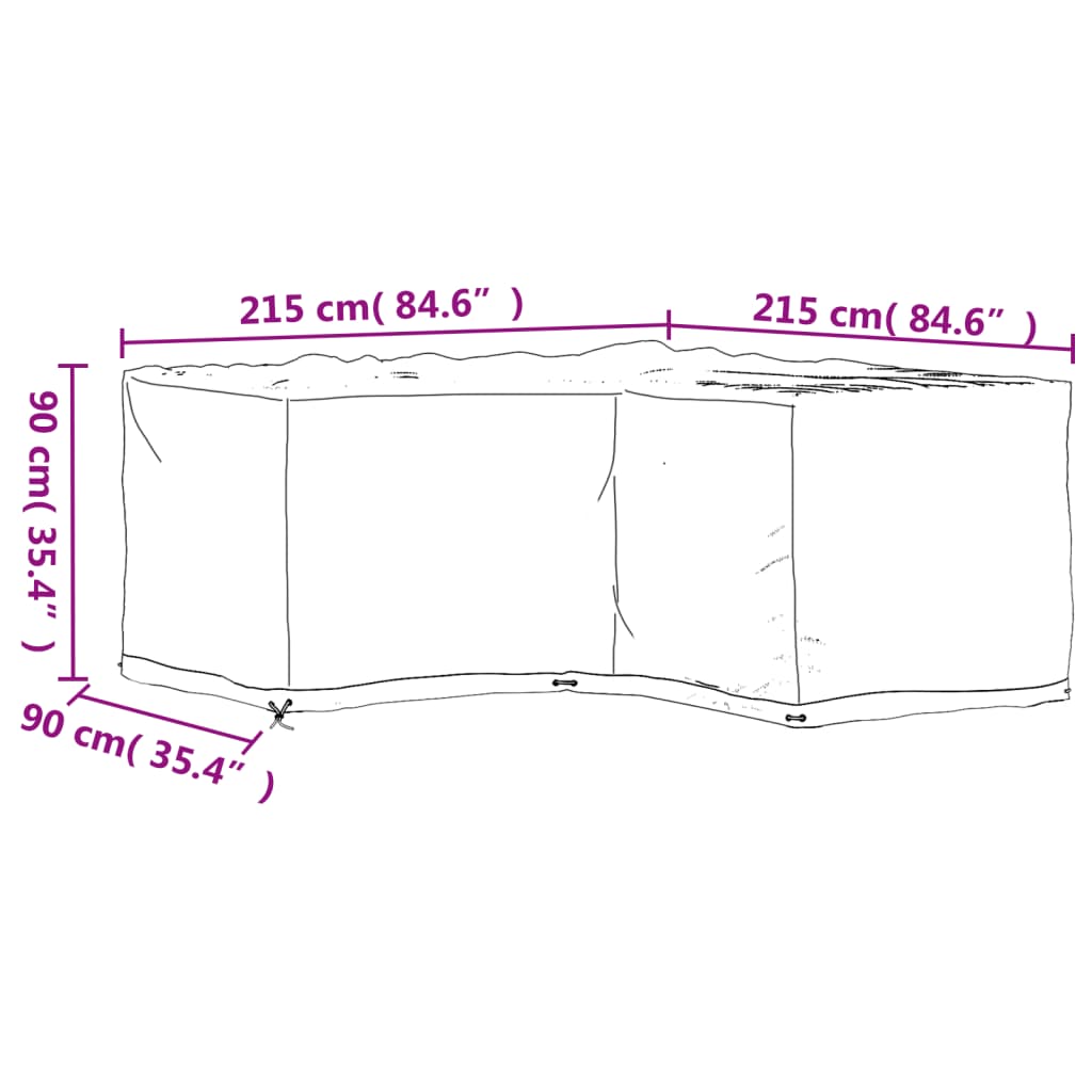vidaXL Capas p/ mobília jardim forma de L 2 pcs 16 ilhós 215x215x90 cm
