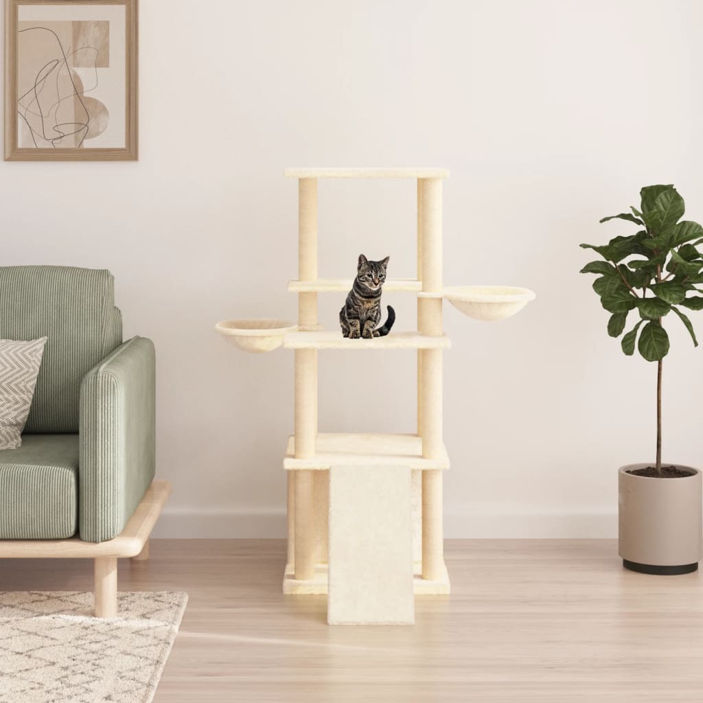 vidaXL Árvore para gatos c/ postes arranhadores sisal 133 cm cor creme