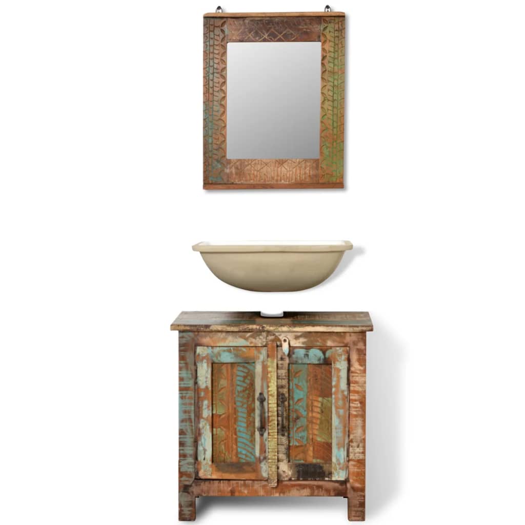 Conjunto de ármario de banheiro com espelho de madeira recuperada