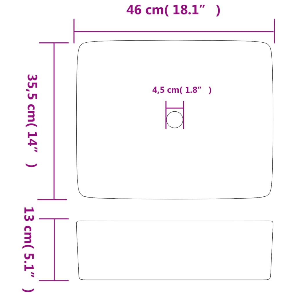 vidaXL Lavatório de bancada retangular 46x35,5x13 cm cerâmica multicor