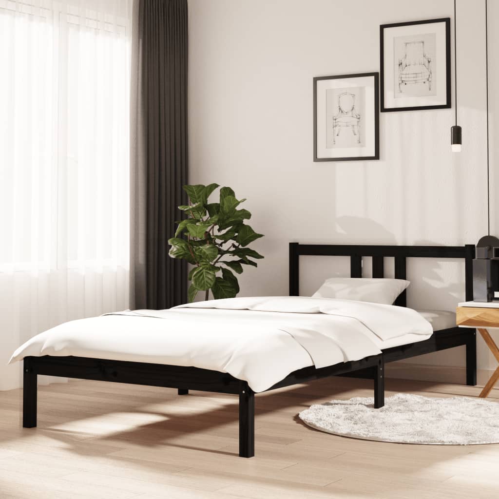 vidaXL Estrutura de cama 100x200 cm madeira maciça preto