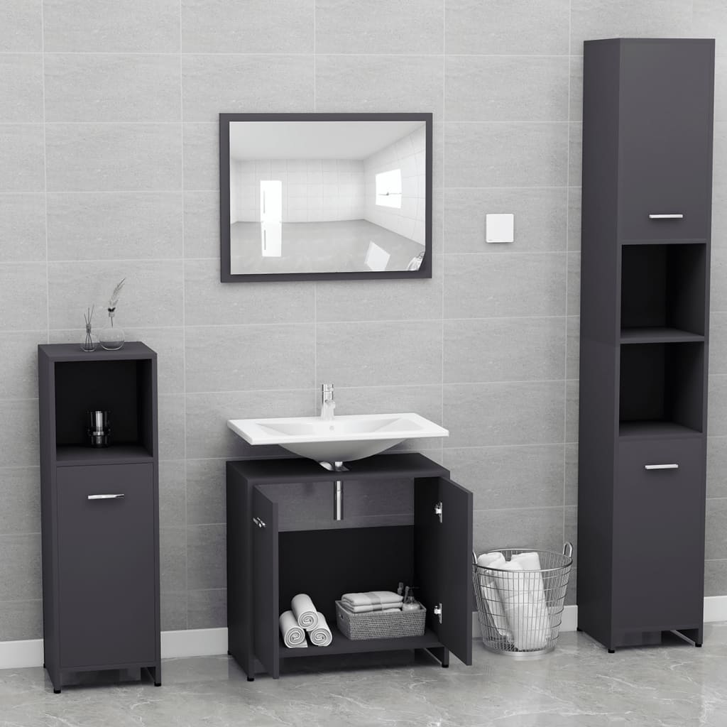 vidaXL Conjunto móveis casa de banho derivados de madeira cinza