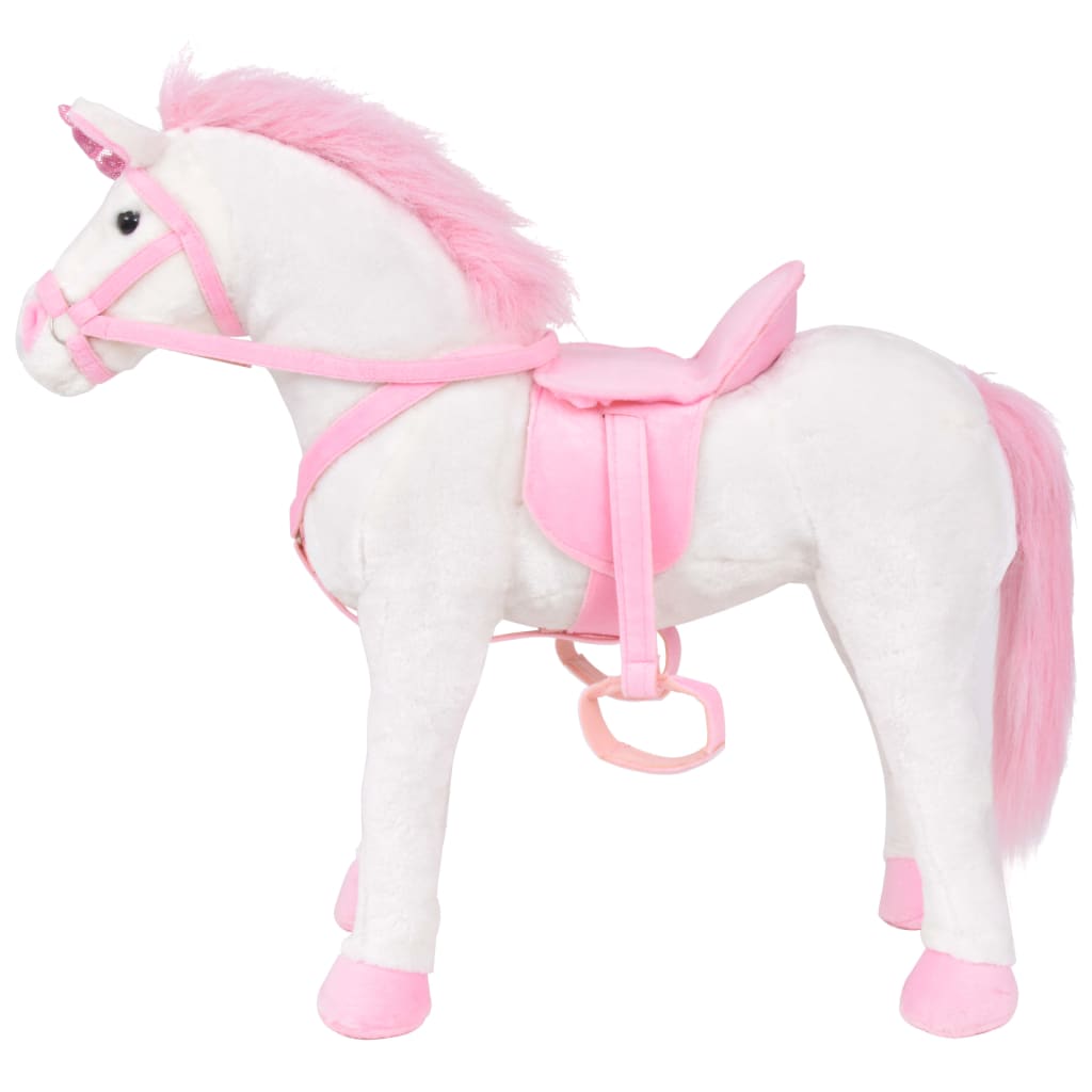 vidaXL Brinquedo de montar unicórnio peluche branco e rosa XXL