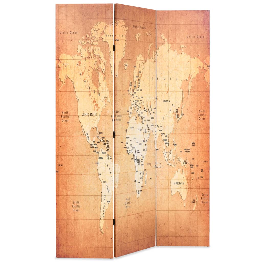 vidaXL Biombo dobrável mapa mundo 120x170 cm amarelo