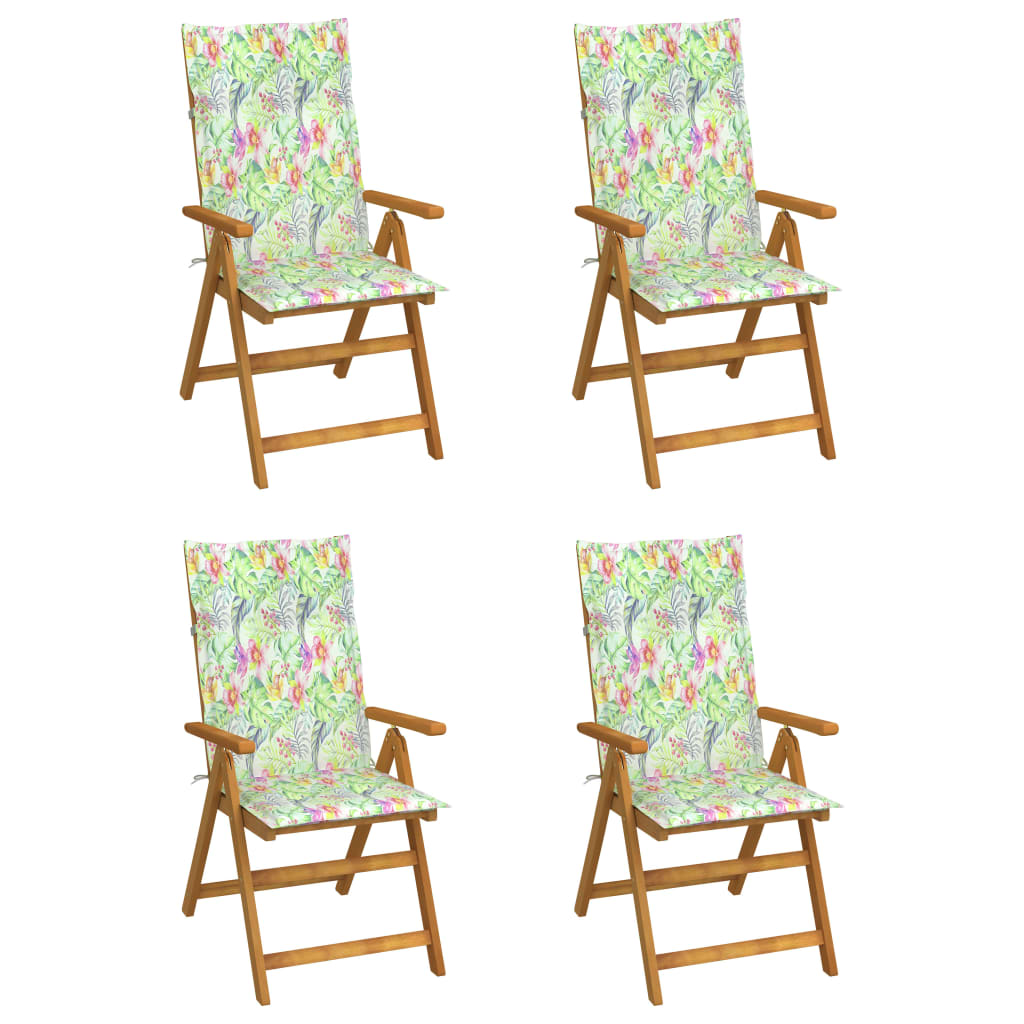 vidaXL Cadeiras jardim reclináveis c/ almofadões 4 pcs acácia maciça