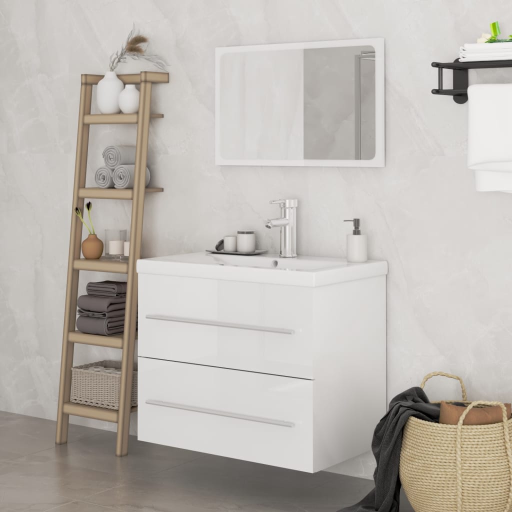 vidaXL 3 pcs conjunto de móveis de casa de banho branco brilhante