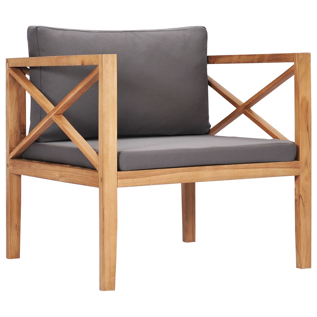 vidaXL Cadeira de jardim c/ almofadões cinzentos madeira teca maciça