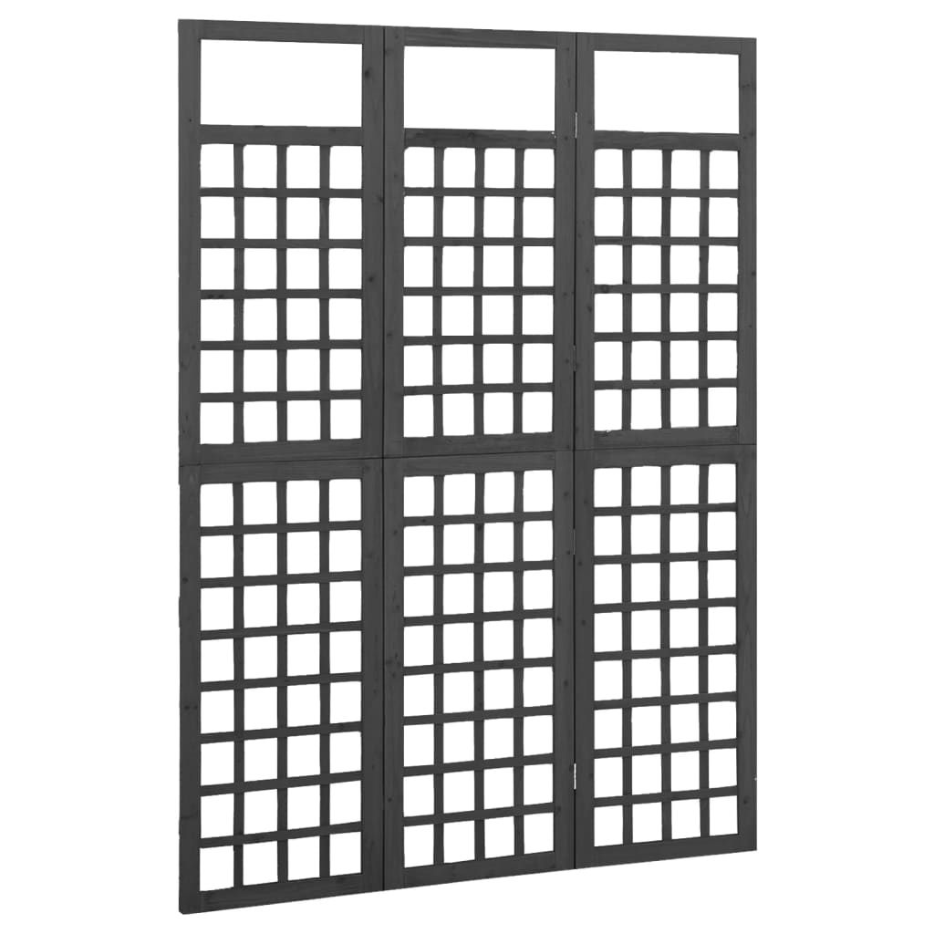 vidaXL Biombo/treliça 3 painéis abeto maciço 121x180 cm preto