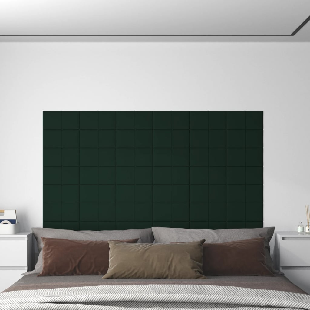 vidaXL Painel de parede 12 pcs 30x15 cm veludo 0,54 m² verde-escuro