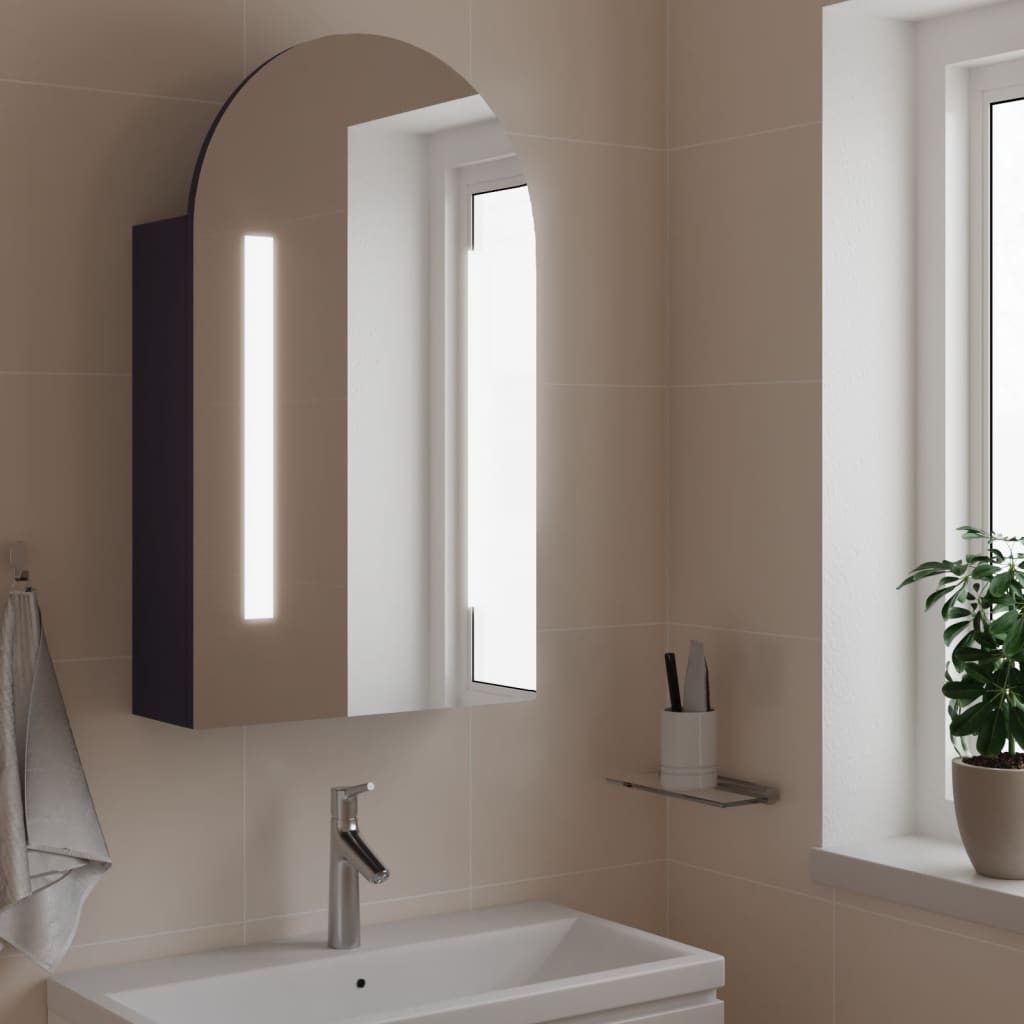 vidaXL Armário espelhado arqueado p/ casa de banho c/ luz LED cinzento