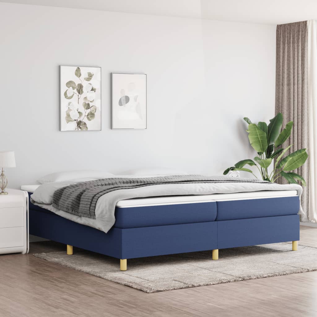 vidaXL Estrutura de cama com molas 200x200 cm tecido azul