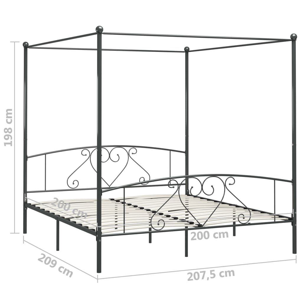 vidaXL Estrutura de cama com dossel metal 200x200 cm cinzento