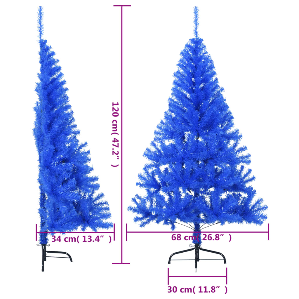 vidaXL Meia árvore de Natal artificial com suporte 120 cm PVC azul