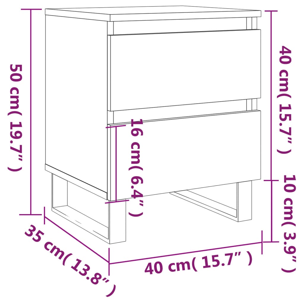 vidaXL Mesa de cabeceira 40x35x50 cm derivados de madeira branco